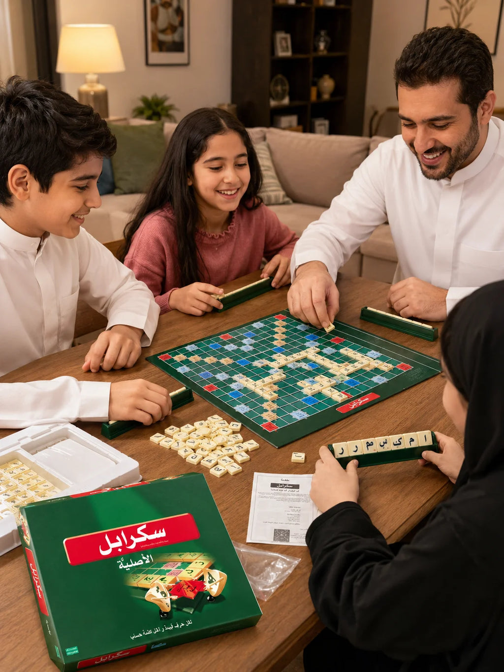 Scrabble Arabic Edition Board Game, Classic Word Spelling Game, Educational Language Learning Toy, Family Party Game for Kids