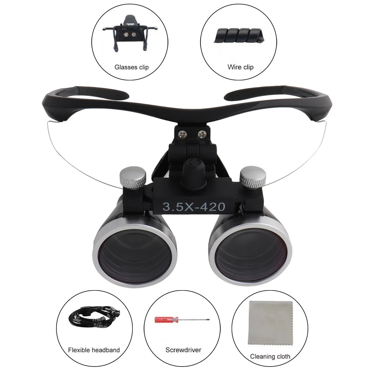 Dental Loupes Dental Magnifier Dental Lab Medical Loupes Magnification Binocular 2.5/3.5x420 Headlight Headlamp 5W Set Metal Box