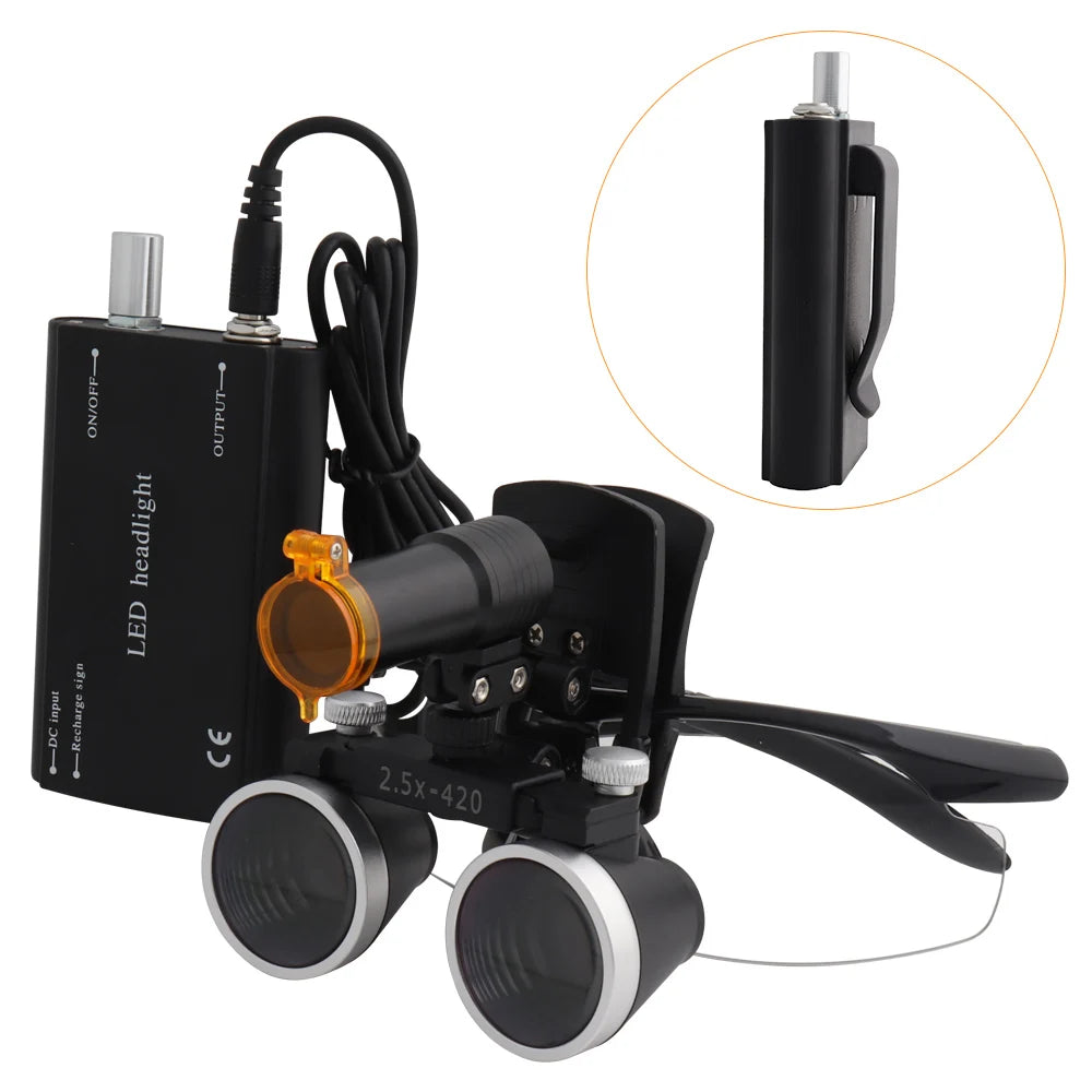 Dental Loupes Dental Magnifier Dental Lab Medical Loupes Magnification Binocular 2.5/3.5x420 Headlight Headlamp 5W Set Metal Box