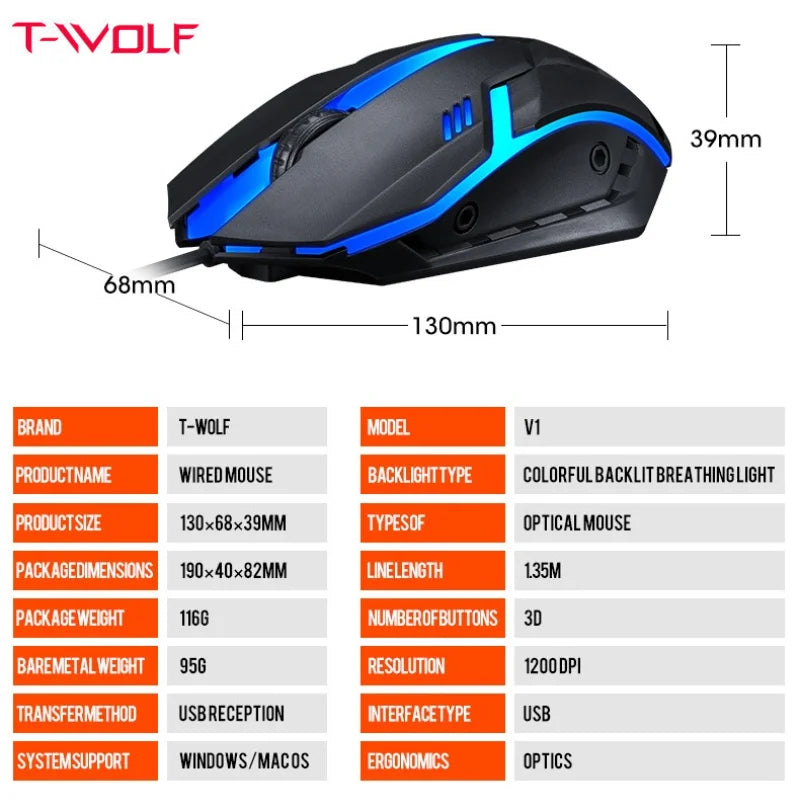 USB Wired Colorful Light Gaming Mouse Luminous Glowing Office Mice Universal For Laptop Desktop PC Student Men Women