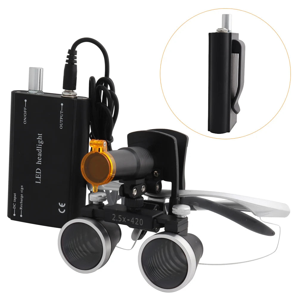 Dental Loupes Dental Magnifier Dental Lab Medical Loupes Magnification Binocular 2.5/3.5x420 Headlight Headlamp 5W Set Metal Box